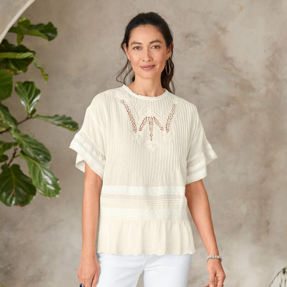 LOUISE MISHA- Alyana Top- White, Lace, Flutter Sleeve